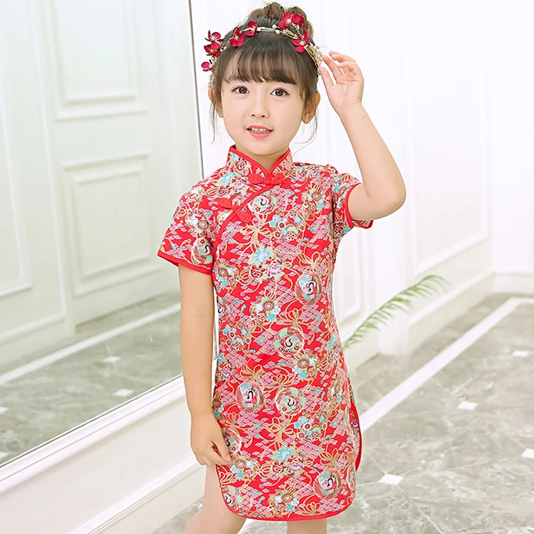 Qipao/платья для маленьких девочек коллекция года, модная новогодняя Детская одежда в китайском стиле Одежда для девочек, Cheongsam платье с цветочным рисунком