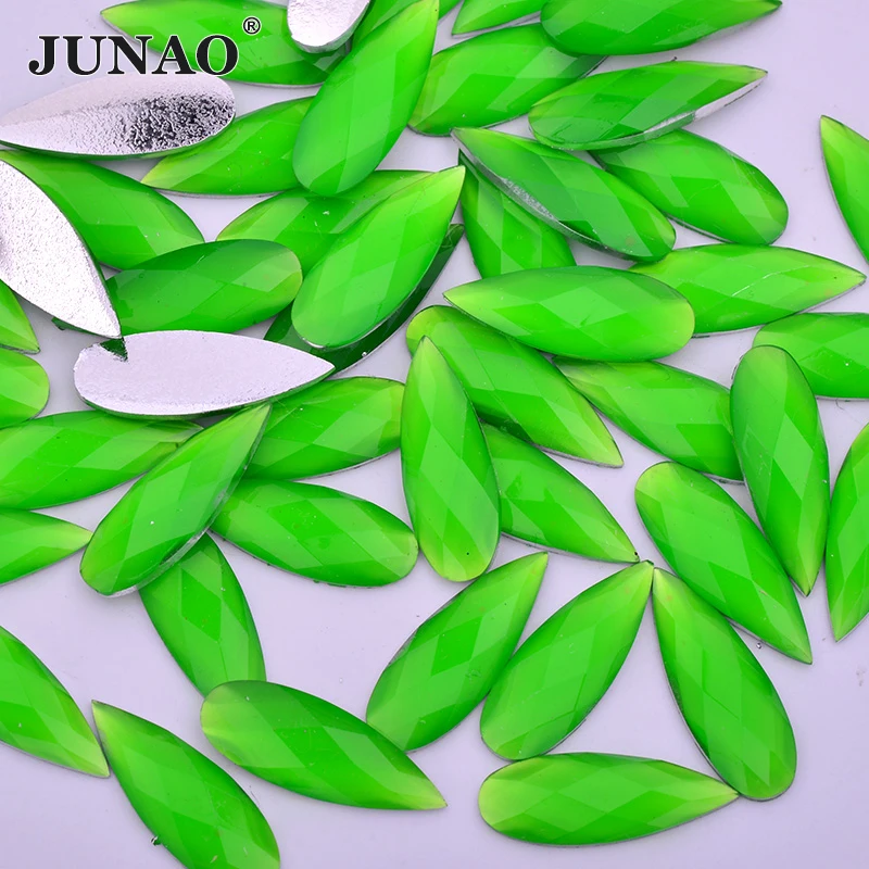 JUNAO 100 шт. 8*22 мм неоновая розовая КАПЛЕВИДНАЯ стразы аппликация с плоской задней