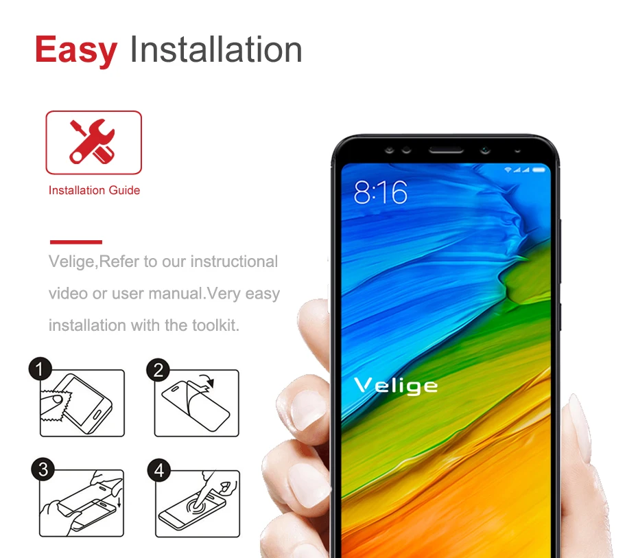 Velige Full Cover Tempered Glass For Xiaomi Redmi 5 Plus Xiomi Redmi5 Redmi 5 Plus Screen Protector 9H Protective Glass Film (2)