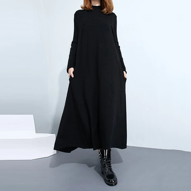 

Autumn Dress Loose Casual Plus Oversize Baggy A-Line Pockets Women Long Sleeve Long Maxi Fashionable Brand New