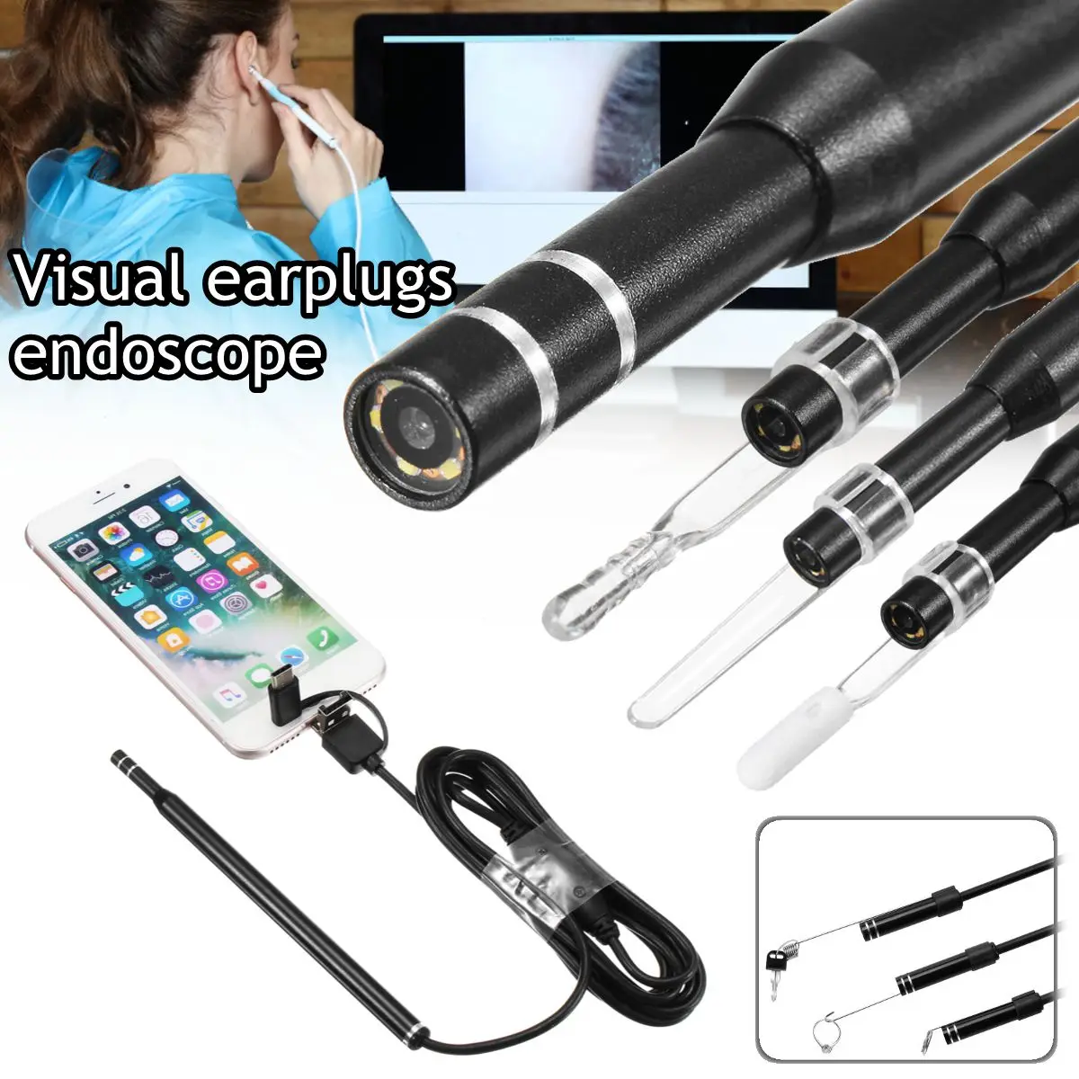 USB эндоскоп для чистки ушей 3 в 1 5 мм визуальная камера ушей|ear spoon|ear cleaningcleaning ears |