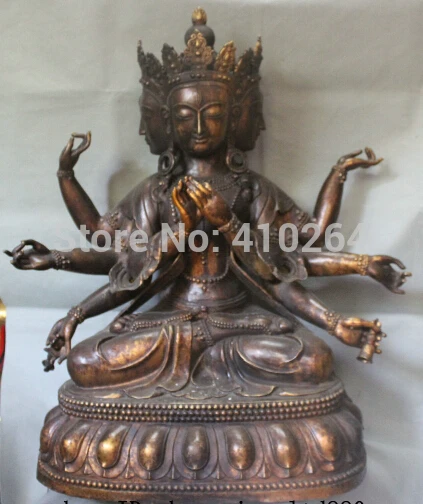 

29" Tibetan Bronze Gilt 4 Head 8 Arms Ushnishavijaya Namgyalma Buddha Statue