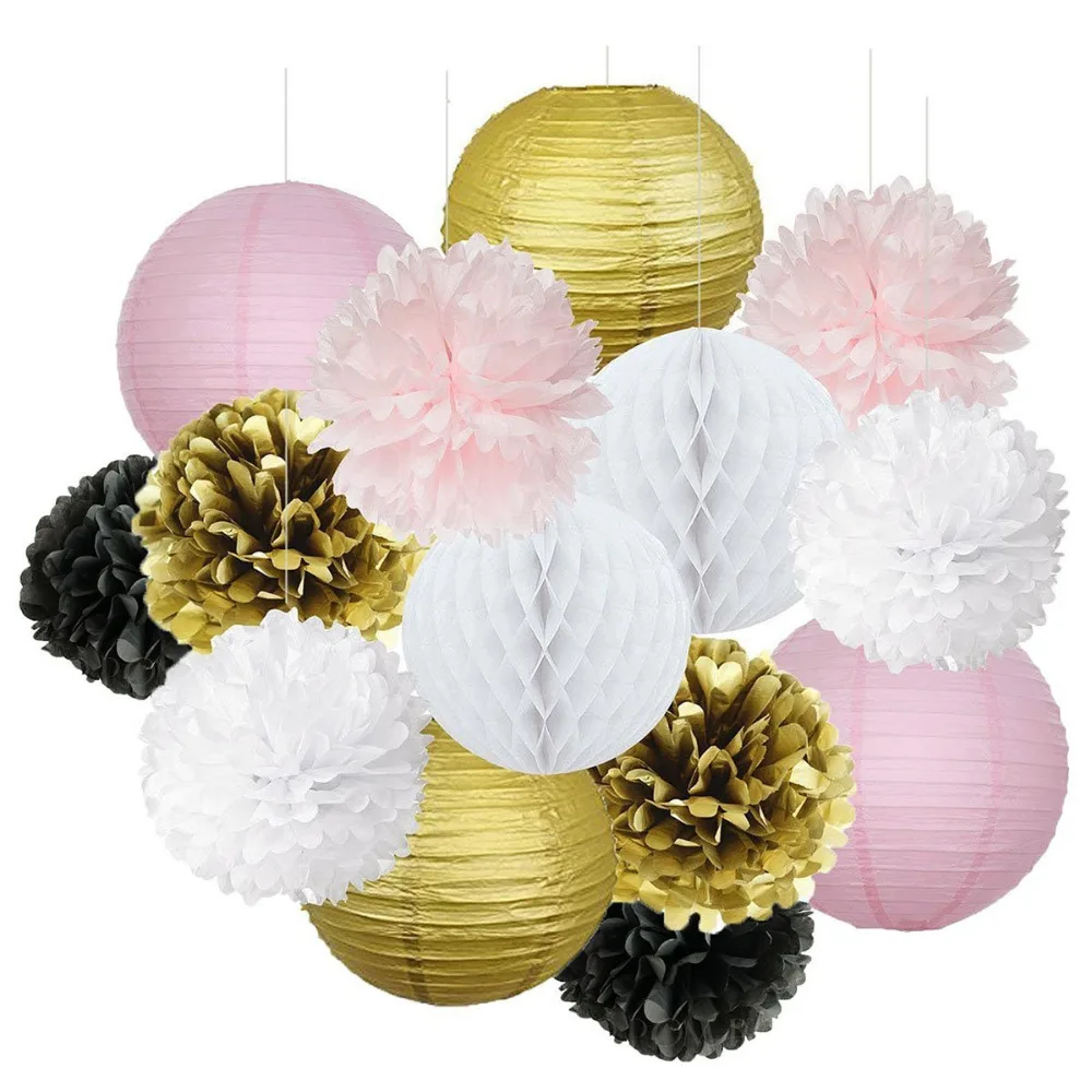 12pcs Gold Pink White Black Tissue Paper Pom Poms Paper