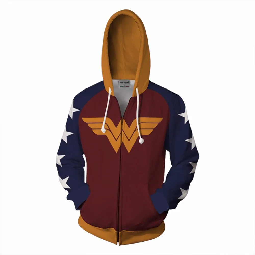 Xijun 2019 Superhero Wonder Woman 3D Printed Hoodies, Sweatshirts men Spring Antumn Sportswear zip up jackets Unisex Coats Man