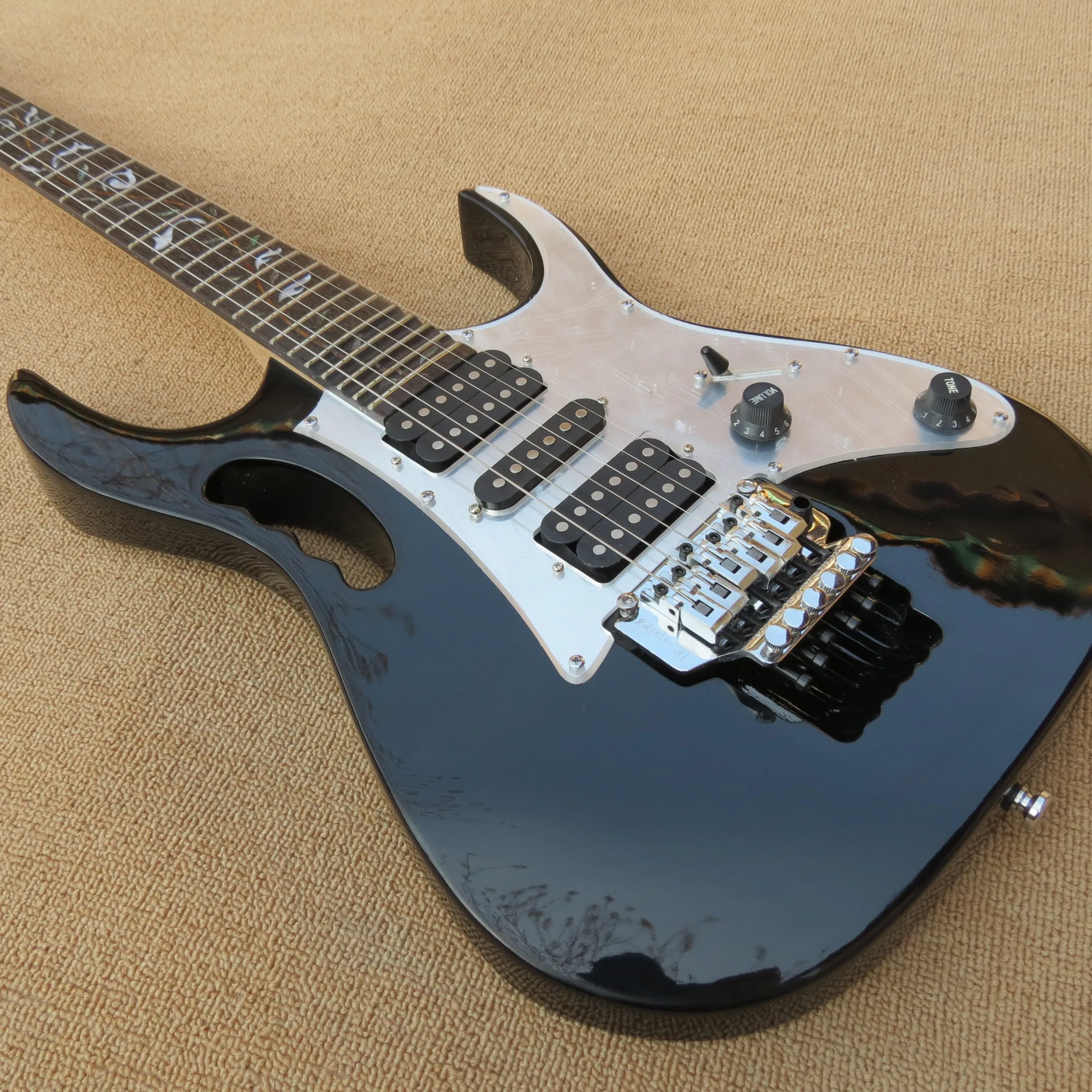 

Black jem Tree of Life inlay Chrome Hardwares White pickguard tremolo electric guitar,customized!IB-3