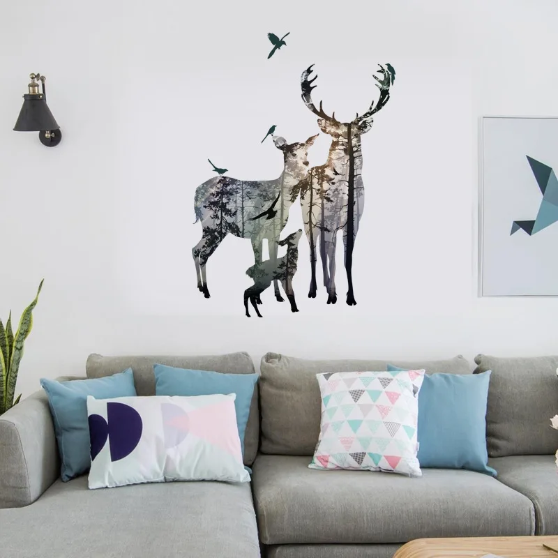 Nordic Mule Deer Living Room Bedroom Home Decor Removable Decorative Waterproof Wall Sticker TT-017