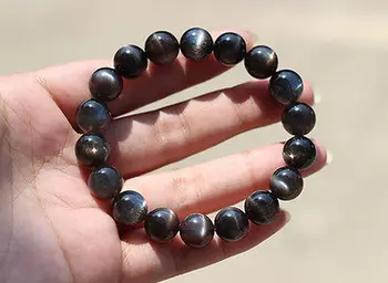 

100% Natural Black Moonstone SunstoneCrystal Round Beads Bracelet AAAAA 11mm For Lady Man Power Healing Stone