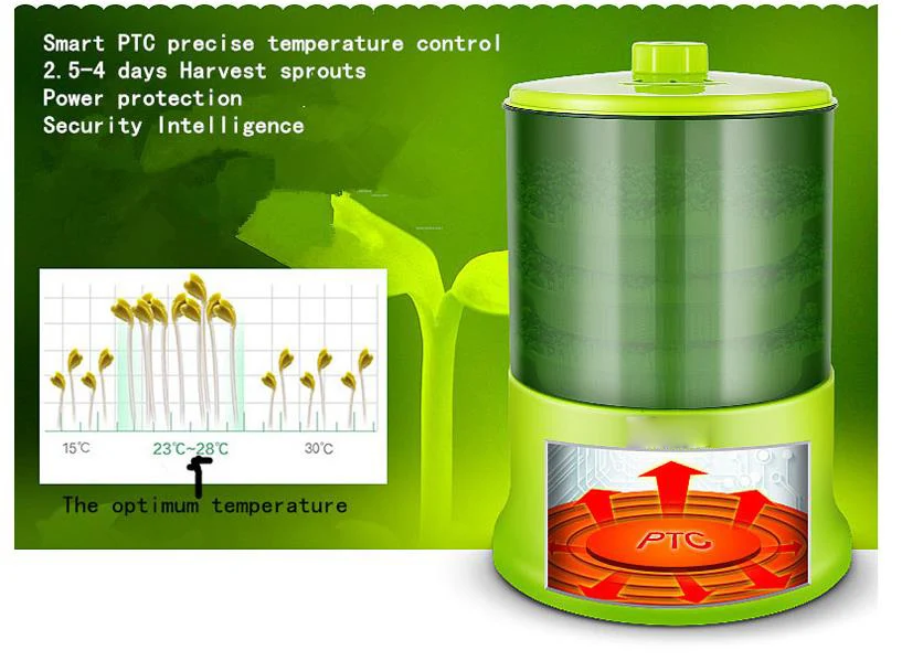 Умная машина для выращивания ростков фасоли Автоматическая Большая емкость термостат зеленые семена растущая автоматическая машина для