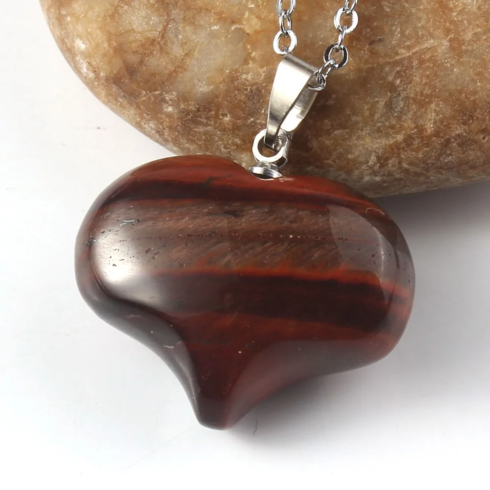 Natural Gnergy Gemstone~ Silver Plated Natural Rock Cryatal Rose Pink Quartz Opalite Opal Black Agates Love Heart Stone Pendant Women Men Jewelry 18 AA00201023722a