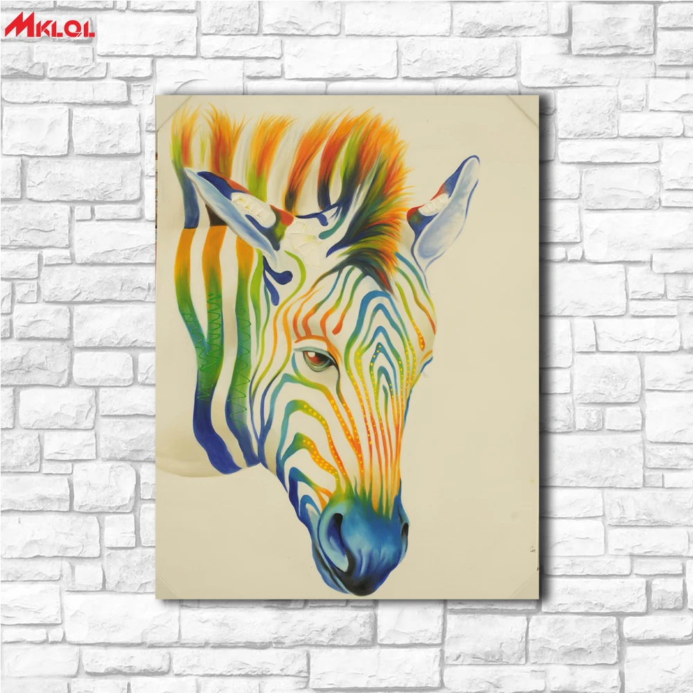 Large Wall Art Colorful Zebra Canvas Painting For Living Room Home
