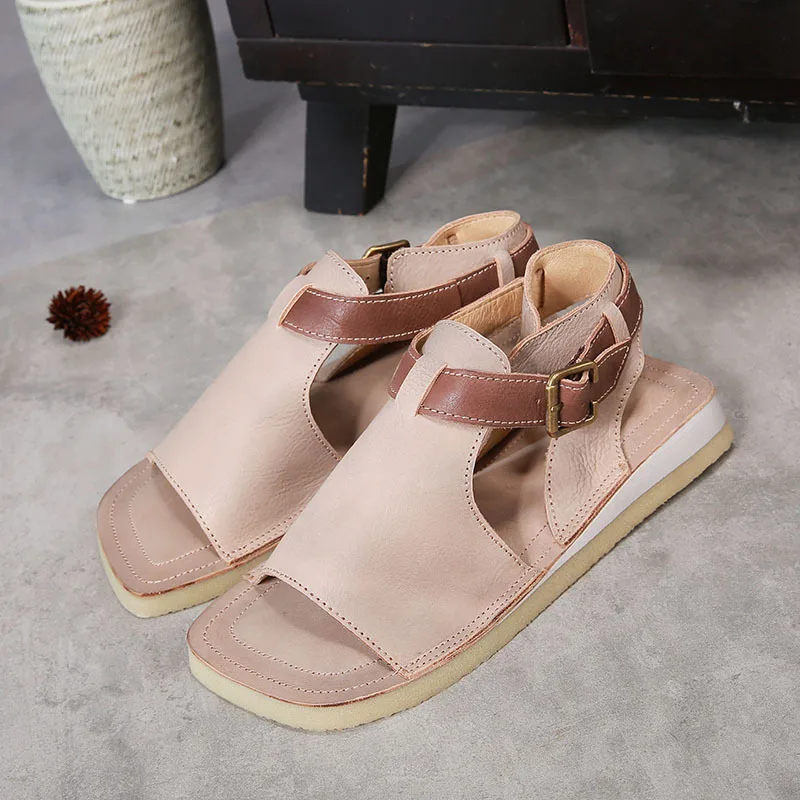 JINBEILEE New flat bottom outdoor sandals female retro solid suede leather buckle casual fish mouth beach sandals JINBEILEE New flat bottom outdoor sandals female retro solid suede leather buckle casual fish mouth beach sandals