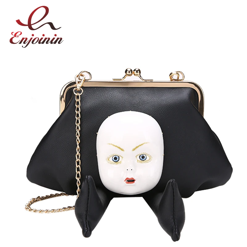 

Vintage Ceramic Doll Mask Fashion Female Chain Purse Shoulder Bag Handbags Women's Crossbody Mini Messenger Bag Wallet Flap