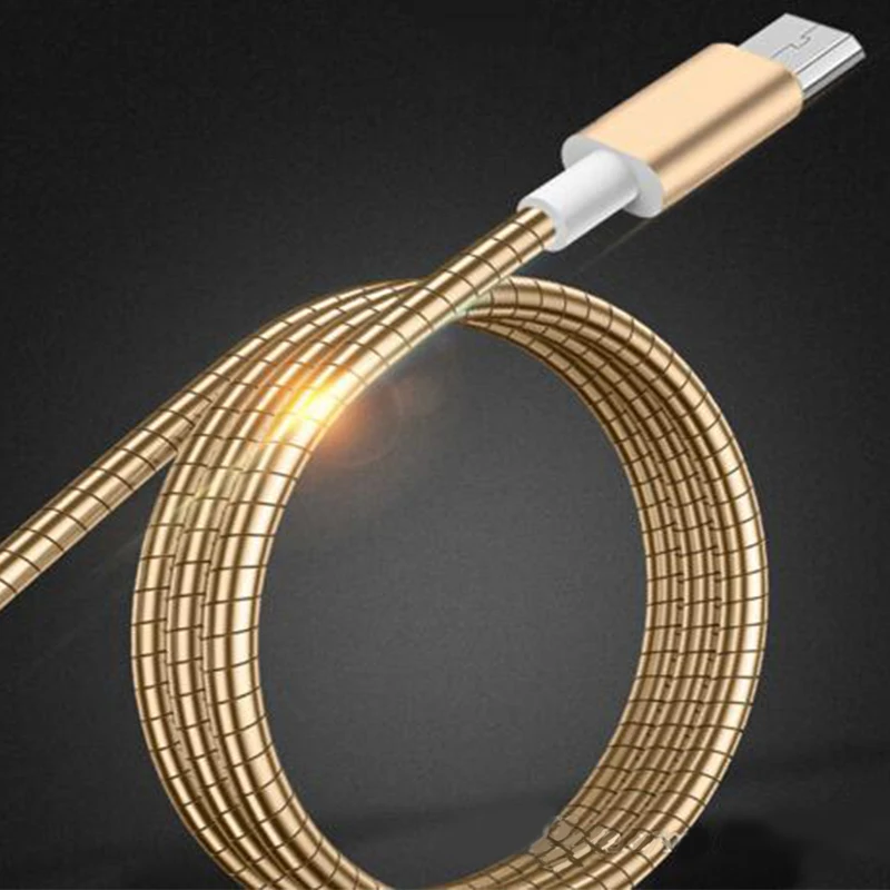 300 шт роскошный и полезный USB кабель 1 м металлический пружинный мобильный телефон зарядное устройство кабели для Samsung Iphone Tpye C