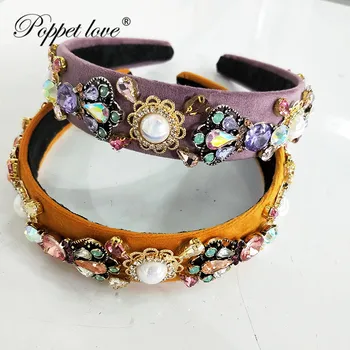 

Trendy Purple Gold Color Baroque Crystal Luxury Wedding Crowns For Bride tiara Crowns Fashion Queen Headpiece Hair Accessories