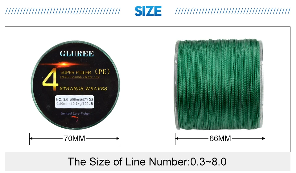 GLUREE 500M547Yards 4 Stands PE Line Braided Fishing Line 100%PE Multifilament Fishing Line Super Strong High Quality 15LB-50LB  (10)