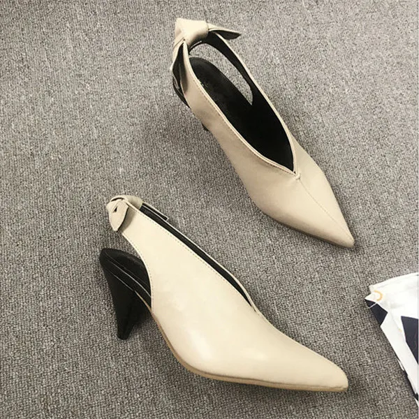 Knsvvli New V Cut Outs Pointed Toe Genuine leather Spike Heels Shoes ...