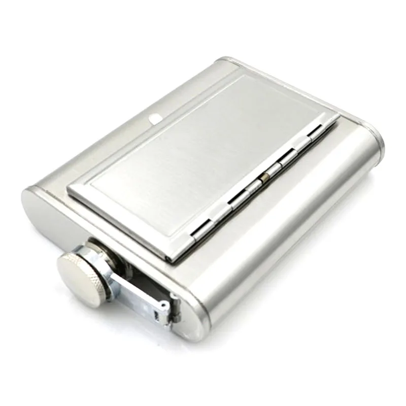 

New Arrival Original Mini Dual Use Hip Flask Simple cigarette box Built-in Cigarette Case Stainless Steel Funnel Set