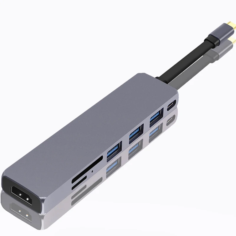 Fiuzd 7 в 1 USB C док-станция для ноутбука USB 3,0 HDMI RJ45 Gigabit SD аудио Fealushon для MacBook samsung s10+ huawei p30 20 - Цвет: black