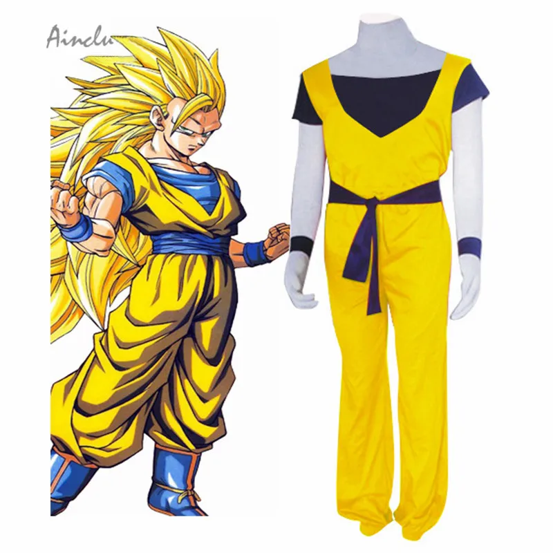 Ainclu Hot Saiyan Costume Golden Dragon Ball Son Goku Halloween Cosplay