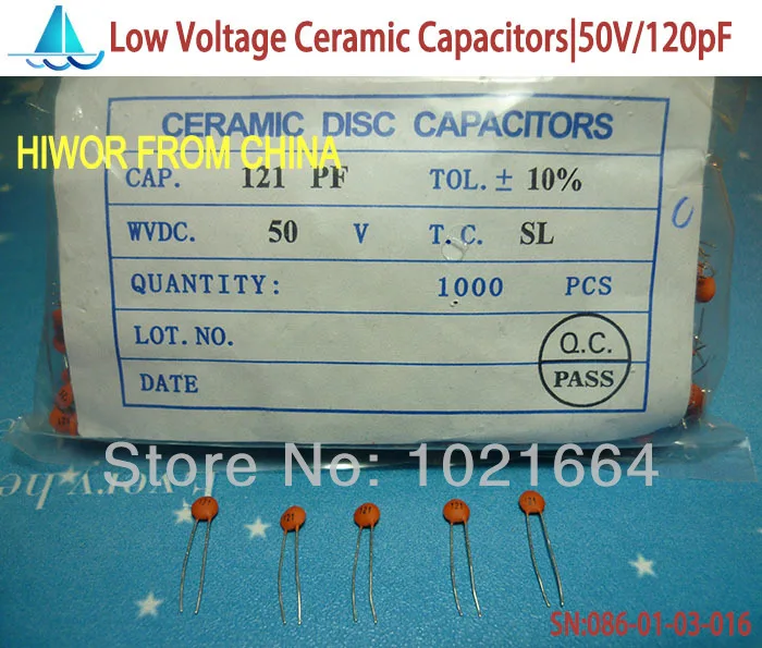 100pc Disc Ceramic Capacitor 120pF 50V ±5% SL RoHS Taiwan