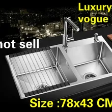 Квартира роскошная кухня ручная раковина двойной паз сделать блюда 304 нержавеющая сталь Горячая 780x430 мм