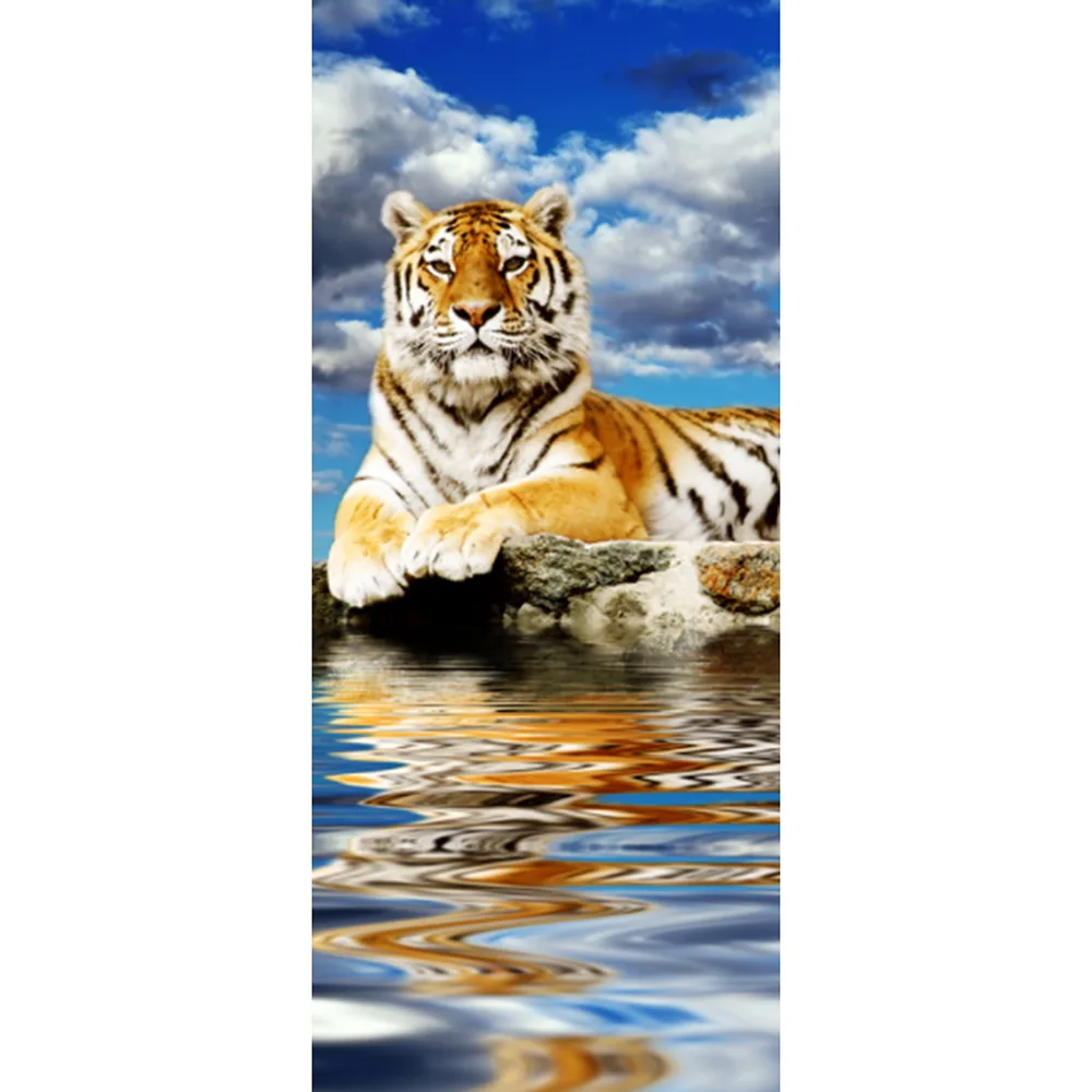 

2 Panel Tiger Near Water Door Mural Wall Stickers Door Sticker Wallpaper Decals Home Decoration Oct024017