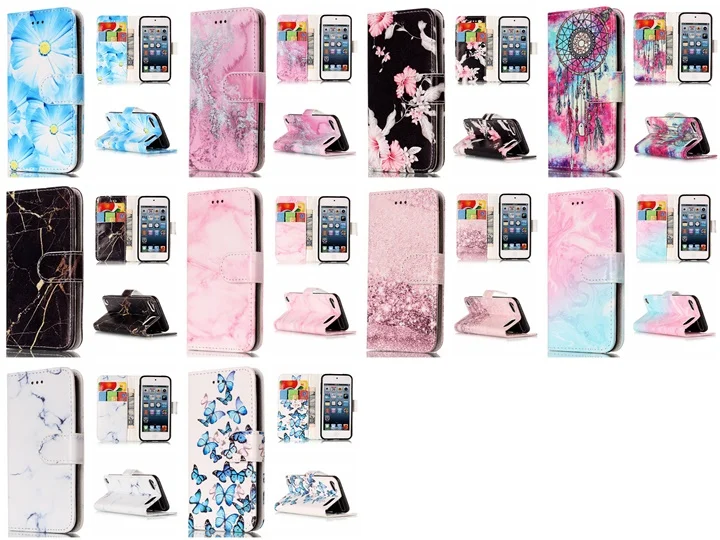 Marble Butterfly Azalea Painted Card Slot Leather Wallet Cover For iPod Touch 5 6 With Holder | Мобильные телефоны и