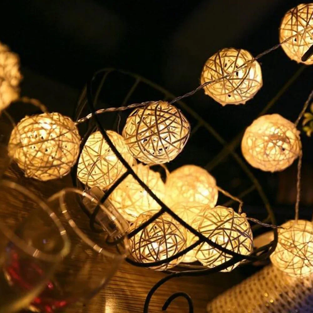Сказочная гирлянда из ротанга Шар струнный светильник светодиодный декоративный светильник s на батарейках для рождественского сада праздника свадебной вечеринки IQ