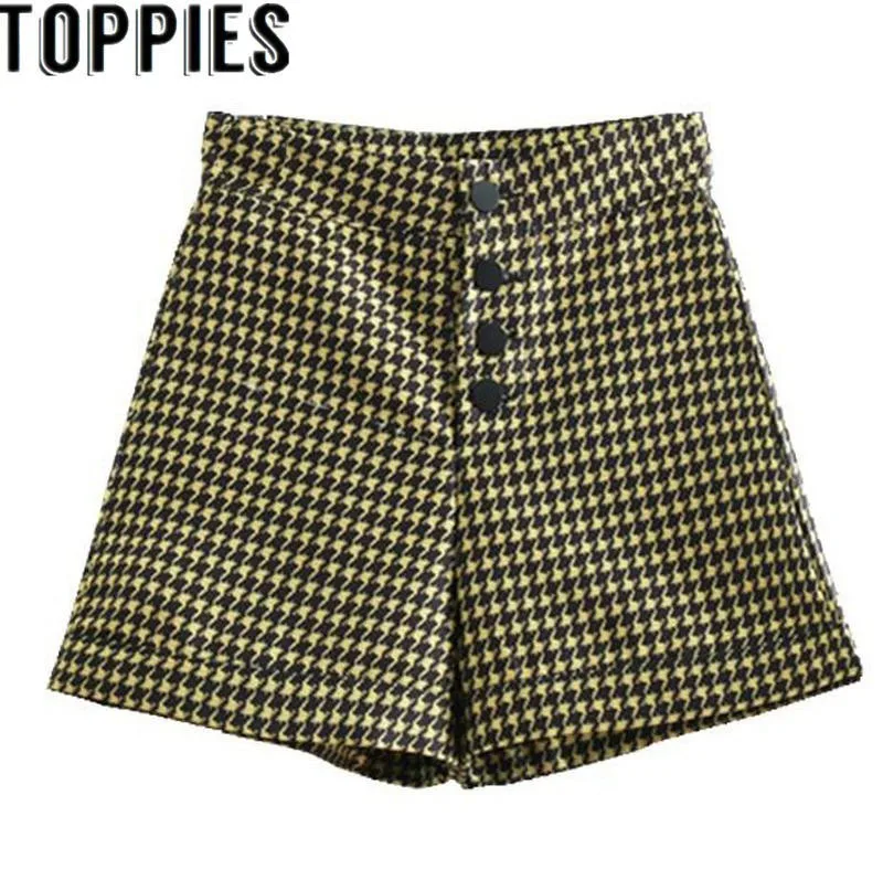

2019 Green Plaid High Waist Winter Shorts Retro Vintage Swallow Gird Short Trousers with Buttons