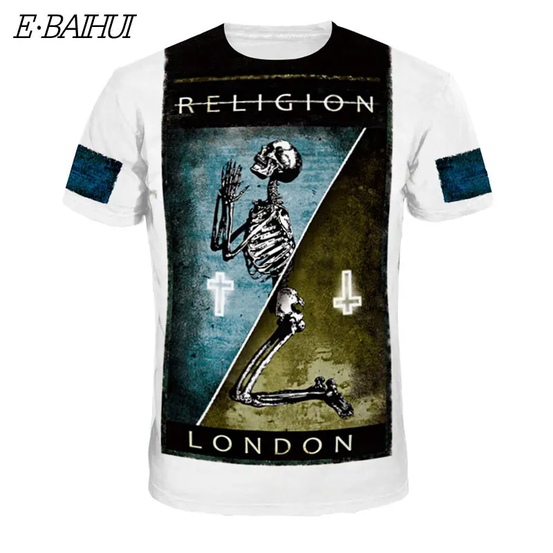 E-BAIHUI Streetwear t camisa cráneo impreso hombres camiseta religión Londres carta impresión T camisas Camisetas Homme Fitness tops NA355 E-BAIHUI Streetwear t camisa cráneo impreso hombres camiseta religión Londres carta impresión T camisas Camisetas Homme Fitness tops NA355