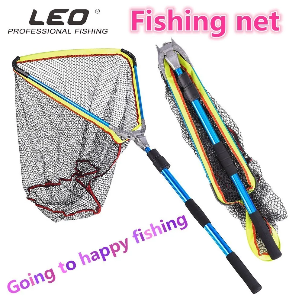 

2M Fishing Landing Net Triangle Aluminum Alloy Cast Frame cage Fly tool with Handle Portable Foldable Telescopic Nylon fish Trap