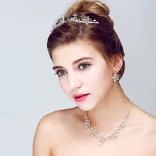 SLBRIDAL ручной работы Золотые стразы кристалл жемчуг цветок лист свадебный набор ювелирных украшений для невесты ожерелье серьги набор с тиарой подружек невесты