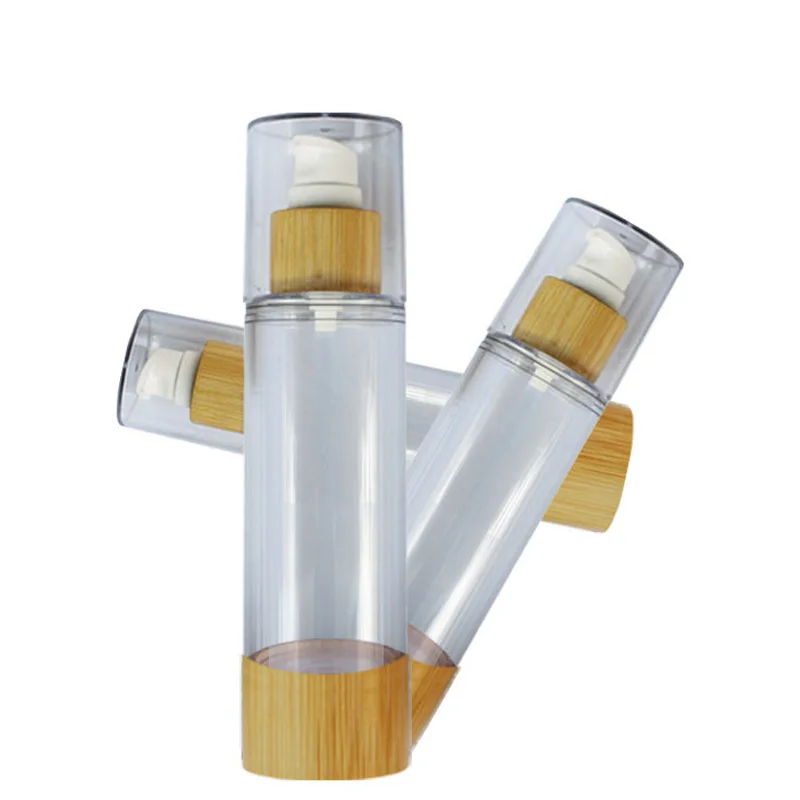 

100 x 30ml 50ml 80ml 120ml Bamboo Empty Plastic Cosmetic Sample Containers Emulsion Lotion Bamboo Vacuum Airless Pump Bottles