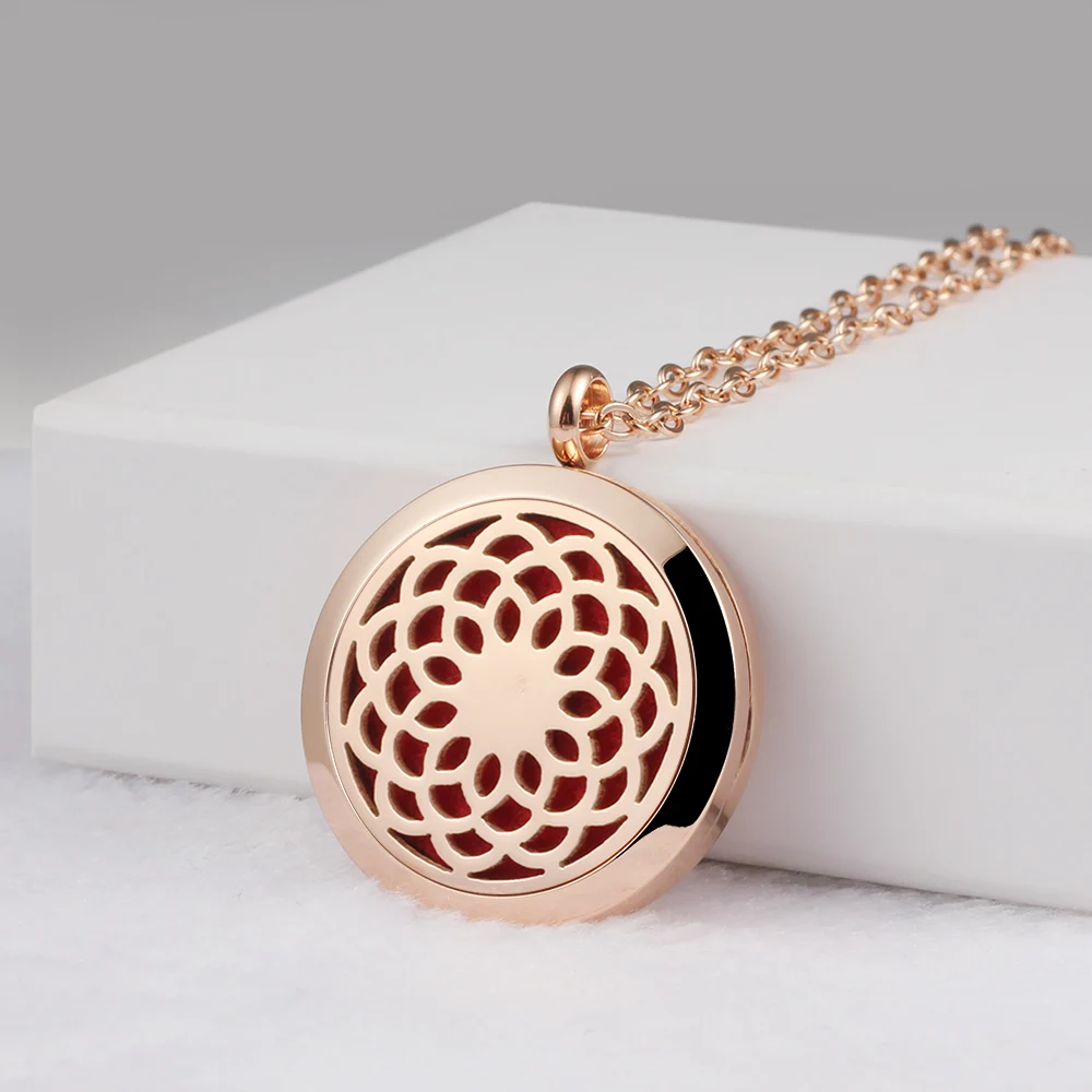 Carvort духи оптом ожерелье эфирное масло медальон со светорассеивателем 20 мм 25 мм 30 мм 316L нержавеющая сталь арома-кулон розовое золото