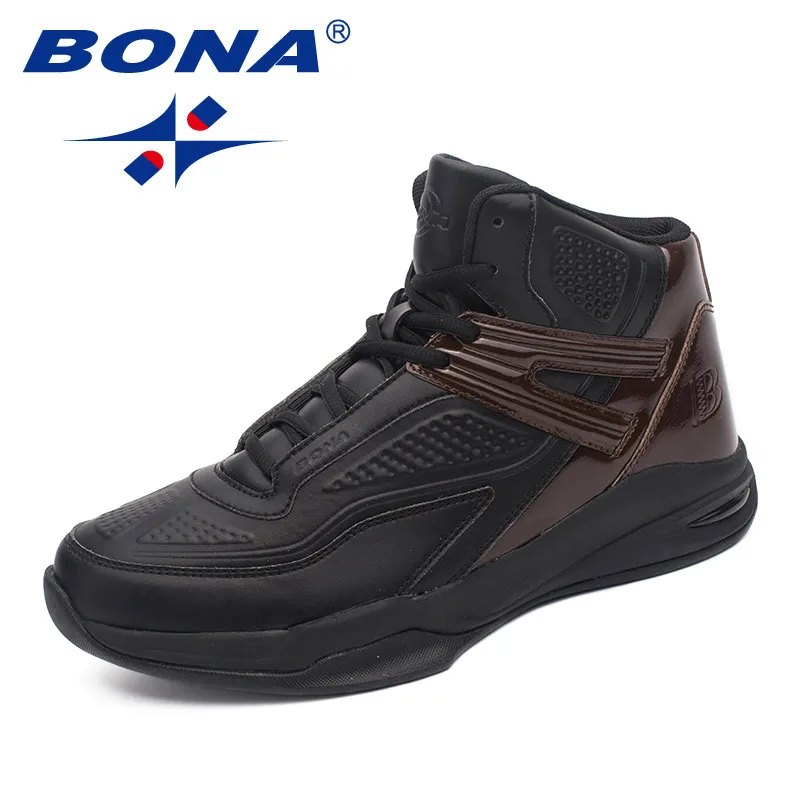 BONA/Новое поступление; Популярные стильные мужские баскетбольные кроссовки; беговые кроссовки на шнуровке; Мужская Спортивная обувь; мягкий светильник; - Цвет: BLACK BROWN