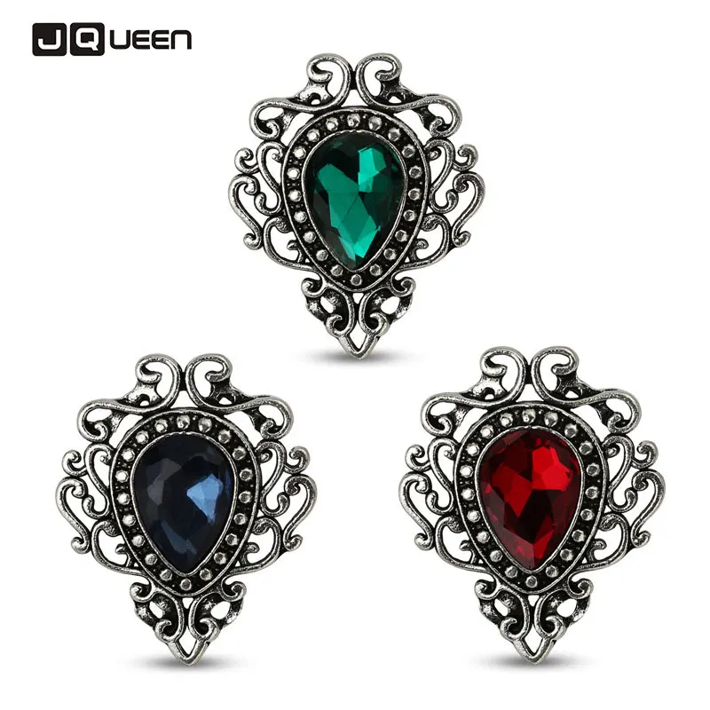 

2017 Vintage Style Jewelry Water Drop Flower Shape Brooches Red Green Blue Stone Lapel Pin Brooch for Women