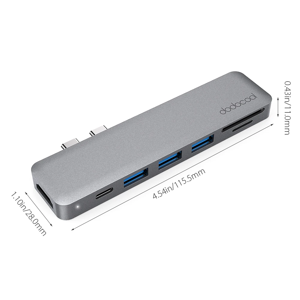 Dodocool сплав 7-в-1 двойной USB-C USB C концентратор с 4 к HD декодер каналов SD/устройство для считывания с tf-карт с 3 портами(стандарт 3,0 концентратор Thunderbolt Тип-C концентратор для MacBook Pro