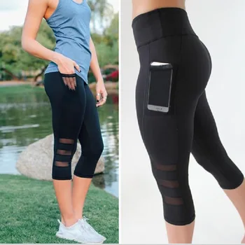 Women Legging Ptachwork Mesh Black Capri Leggings Plus Size Sexy Fitness Sporting Pants with Pocket Mid-Calf Trousers jegging 3