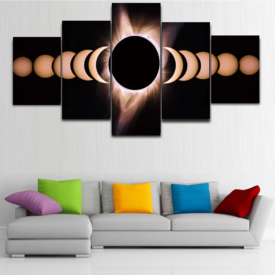 

HD print 5 Piece Night Scene Cuadro Canvas painting artwork moon eclipse landscape poster modular picture living room Wall Decor