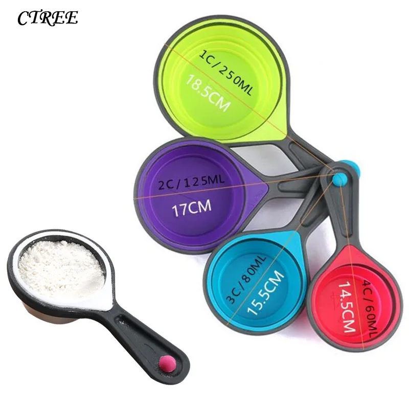 

CTREE 8pcs silicone Folden Measuring Cup Variety Measuring Spoon Scoop Silicone Handle Kitchen Measuring Tool Baking Utensil C79