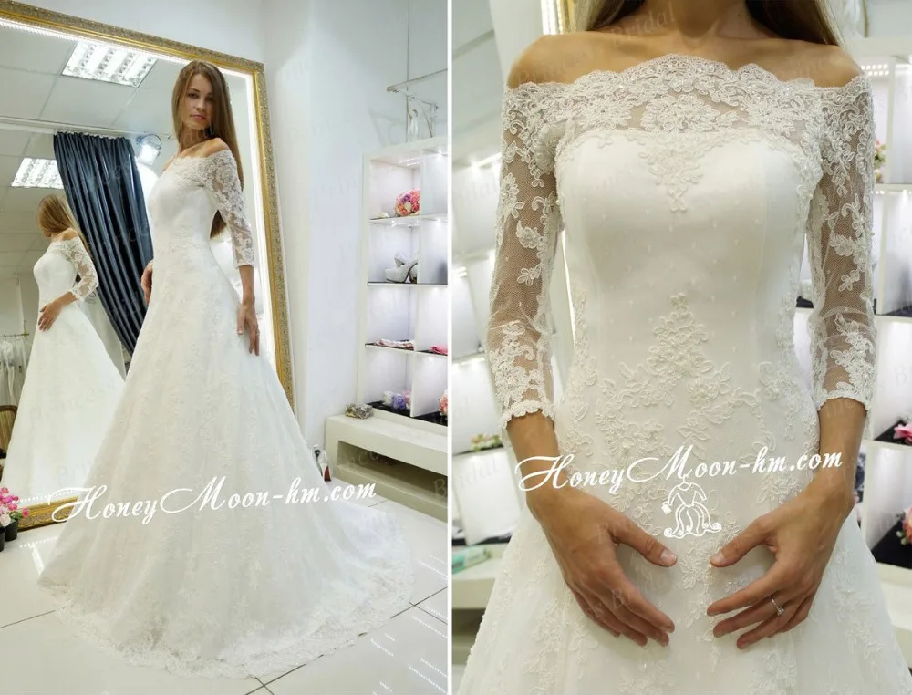Free Shipping OEM Service Factory Made A Line Sweep Train Off The Shoulder font b Wedding