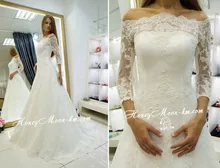 Free Shipping OEM Service Factory Made A-Line Sweep Train Off The Shoulder Wedding Dress With Three Quarter Sleeve MF396