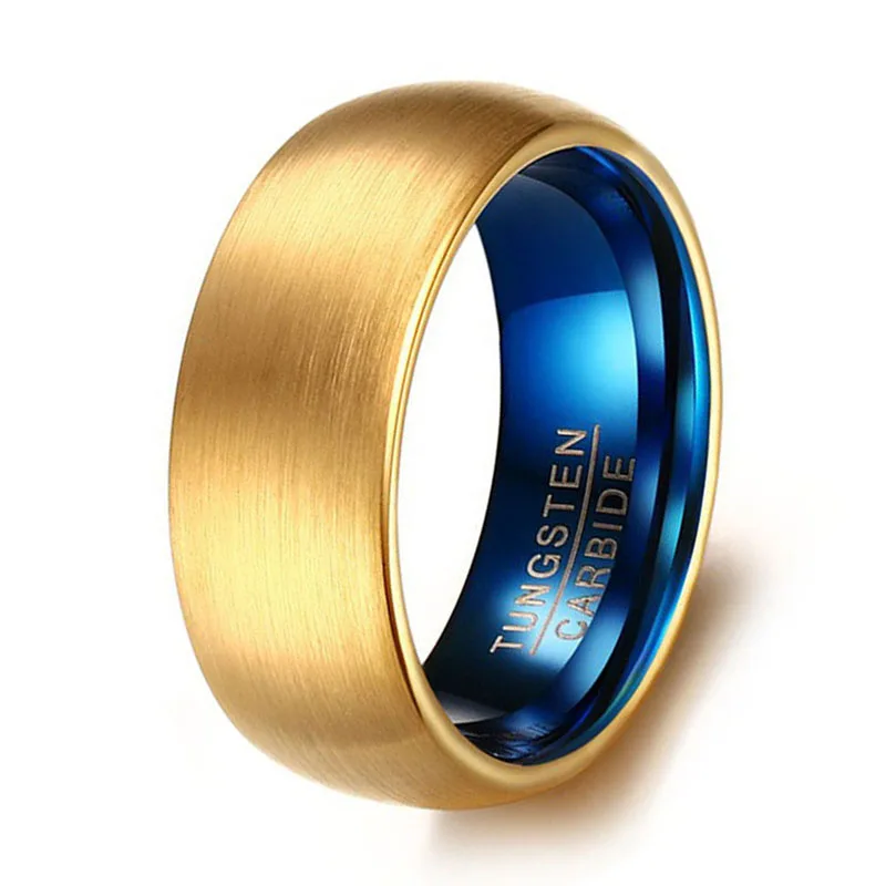 Latest Designs Popular 8mm Domed Matte Brushed Blue Inside Gold Color Mens Wedding Band Tungsten Carbide | Украшения и аксессуары