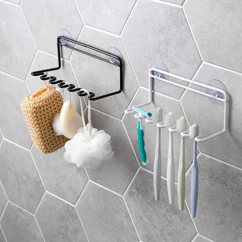 Meyjig Wrought Iron Suction Wall Toothbrush Holder Bathroom Wall Mounted Tool Rack Seamless Suction Cup Shelf Razor Storage Rack2