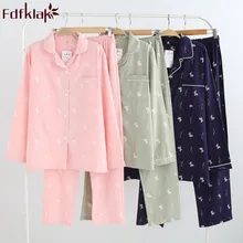 Fdfklak Повседневная Пижама из хлопка с длинными рукавами, пижама с принтом, осенне-зимняя Пижама, женская домашняя пижама, пижама