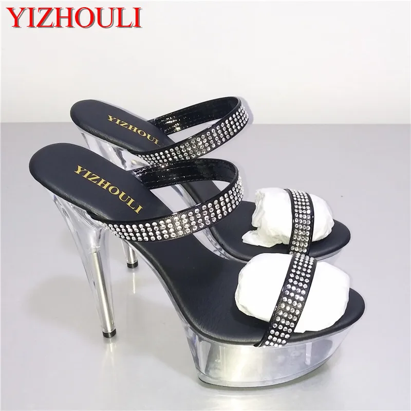 

Women Stripper Shoes 15cm High-Heeled Shoes Noble Elegant Platform Gladiator Rhinestone All-Match Formal Dress Sandals