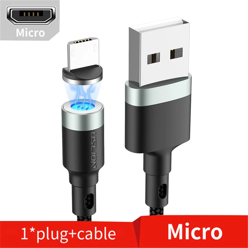 Grey For Micro Магнитный кабель USLION 3A для быстрой зарядки iPhone Xs Max XR 8 7 6 6S Plus, кабель Micro USB type-C для samsung Xiaomi huawei - Цвет: Grey For Micro