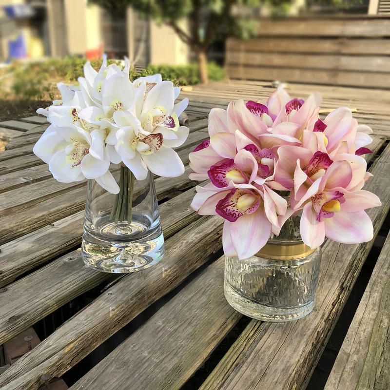 

6 heads large flower cymbidium artificial flowers DIY wedding bride hand flower home decoration artificial orchid fake plants