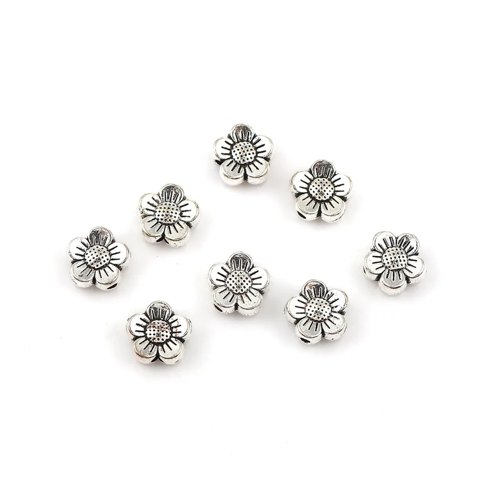Doreen Box Zinc Based Alloy Spacer DIY Beads Sweet Flower Silver Color 8mm( 3/8&quot) x Hole: Approx 1.5mm 100 PCs | Украшения и