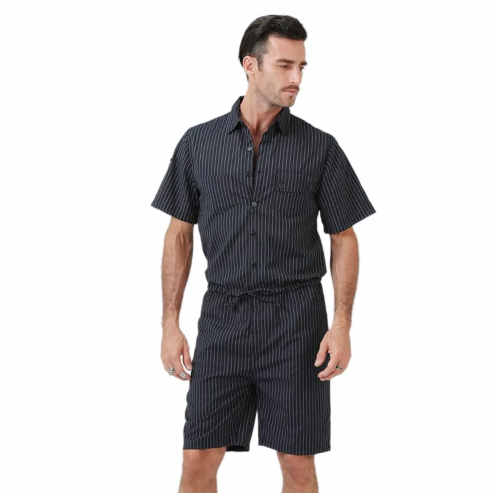 Rompers for Men Short Sleeve Cotton Jumpsuit slim Male Playsuit Cargo Overalls Summer One Piece suits Sets Pants plus size 4XL | Мужская